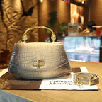 Women's Crocodile Pattern Genuine Leather Saddle Shoulder Crossbody Bag