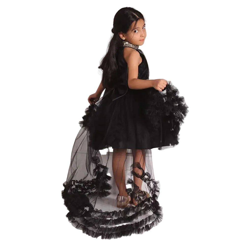 Girls' Sleeveless Princess Dress with Big Bow and Trailing Mesh
