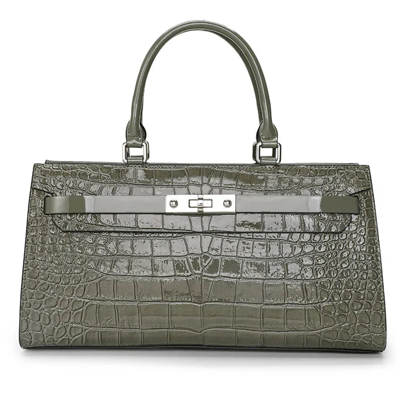 Women's Crocodile Pattern Genuine Leather Handbag Shoulder Tote Bag