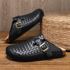 Men's Adjustable Cork Split Leather Clogs Slippers