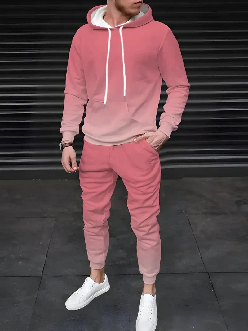 Men's Gradient 3D Pattern Print Hoodie and Pants Two-Piece Set