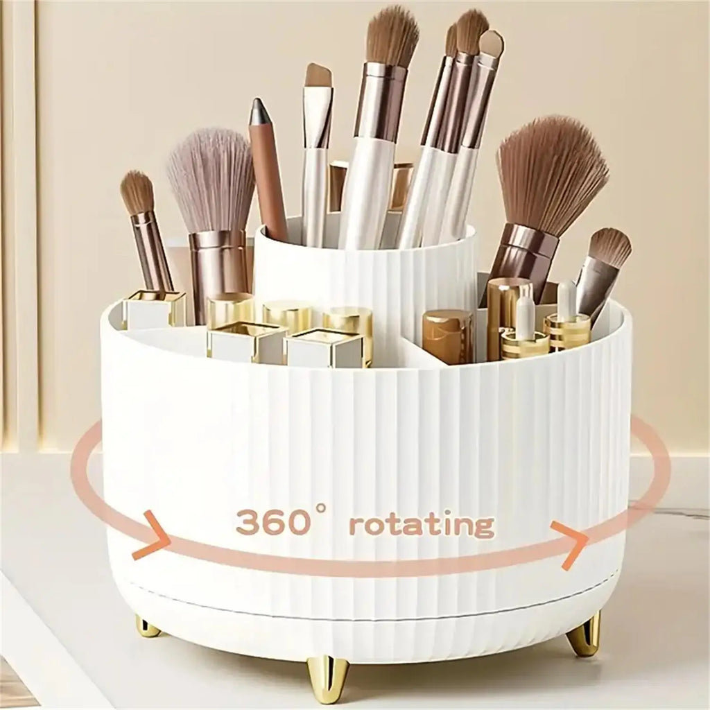 360° Rotating Makeup Organizer 5 Compartments Plastic Cosmetic Storage