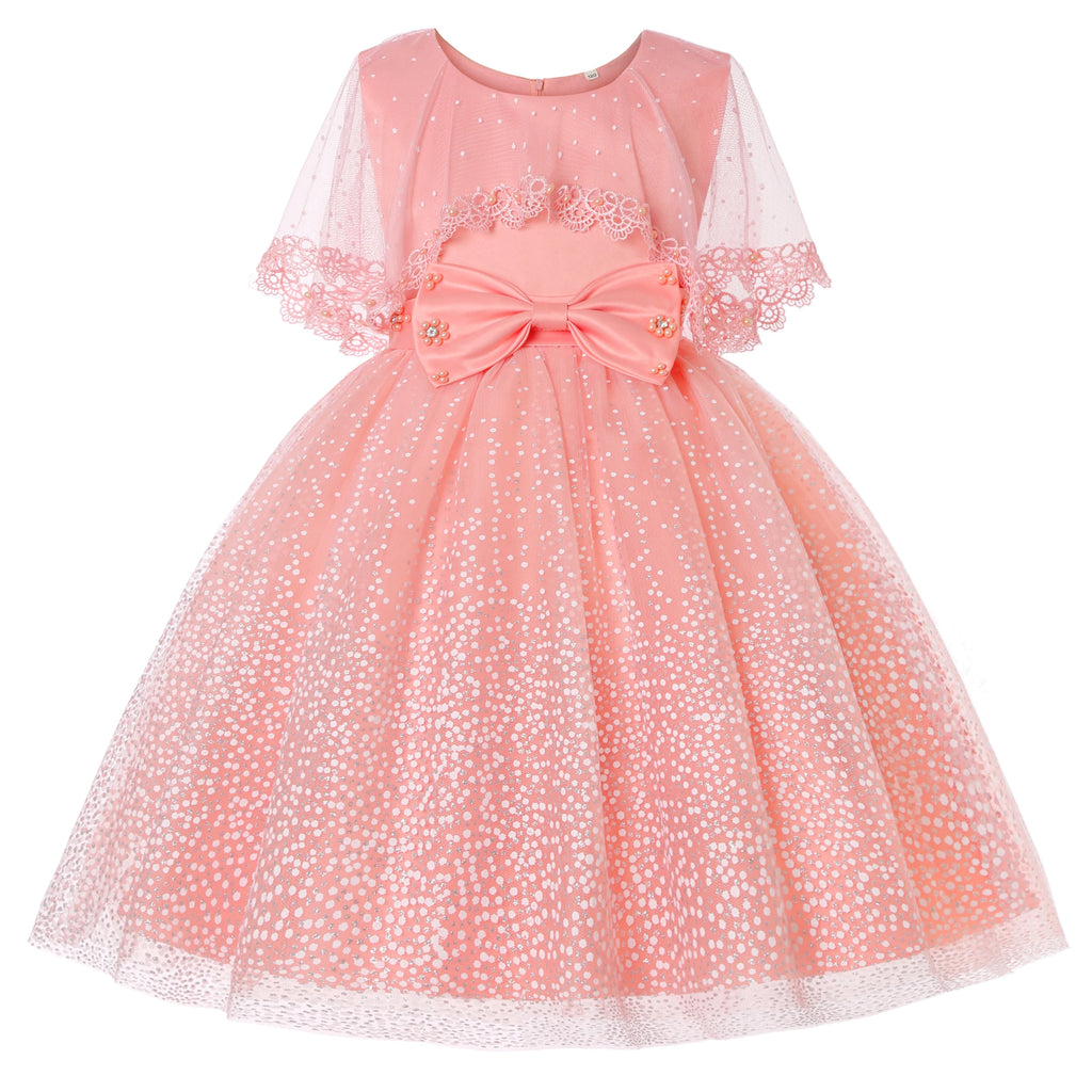 Girls' Princess Ball Gown Dress with Bow and Lace