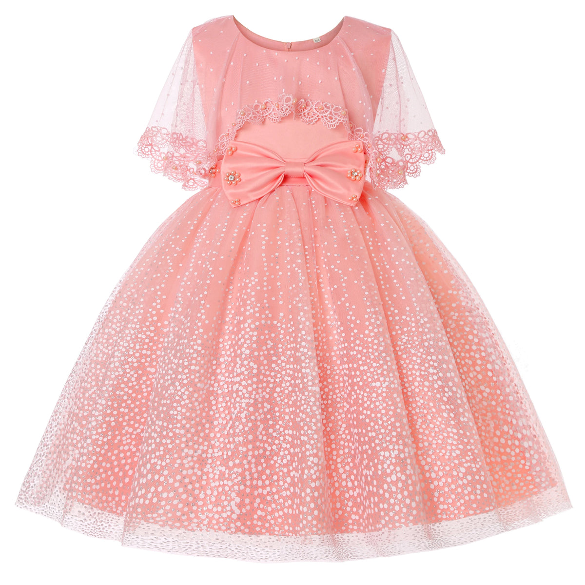Girls' Princess Ball Gown Dress with Bow and Lace