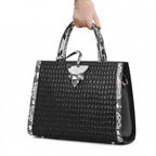 Women's Stone Pattern Cowhide Leather Large Capacity Shoulder Handbag
