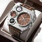 Men's Round Dial Quartz Leather Watch