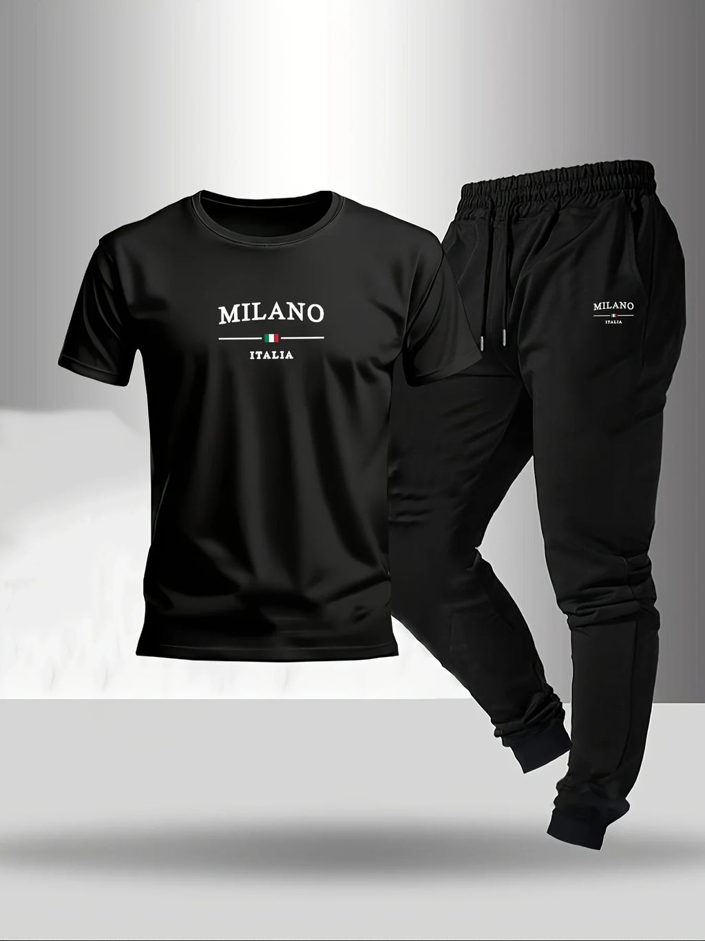 Men's Letter Print Round Neck T-Shirt and Pants Set