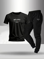 Men's Letter Print Round Neck T-Shirt and Pants Set