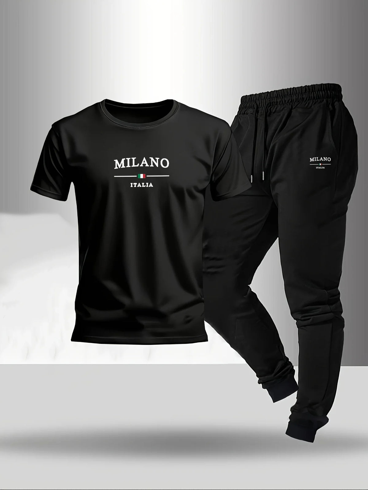 Men's Letter Print Round Neck T-Shirt and Pants Set
