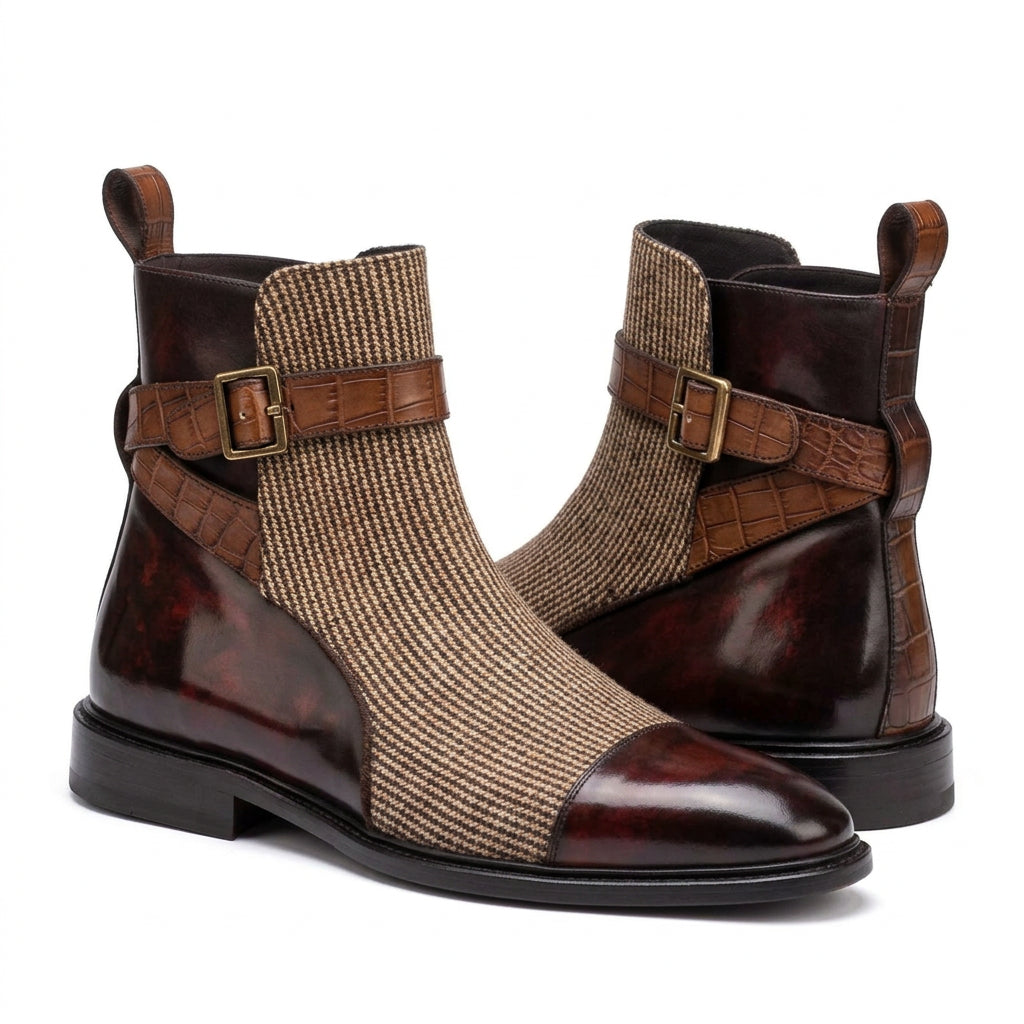 Men's Pointed Toe Buckle Chelsea Ankle Boots