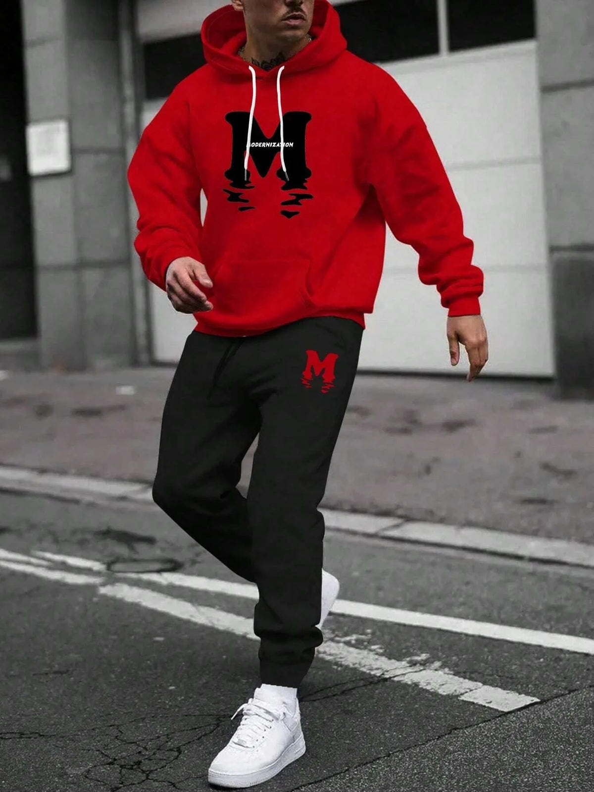 Men's Hooded Pullover and Sweatpants Two-Piece Set
