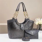 Women's Crocodile Pattern PU Leather Chain Crossbody Bag Set