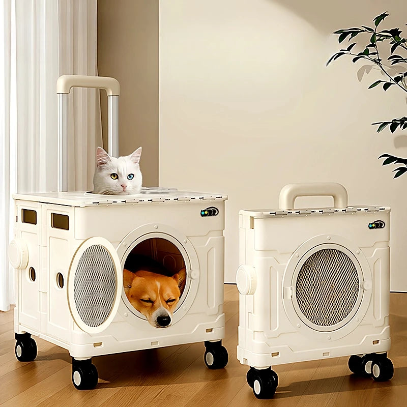 Double-layer Rolling Foldable Pet Carrier Trolley Bag for Cats Dogs