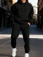Men's Solid Color Pullover Hoodie and Sweatpants Two-Piece Set