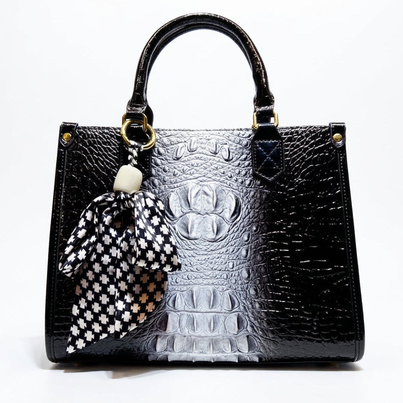 Women's Alligator Print Genuine Leather Handbag Shoulder Tote Bag
