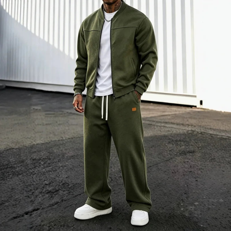 Men's Zip-Up Jacket and Wide Leg Sweatpants Two-Piece Set