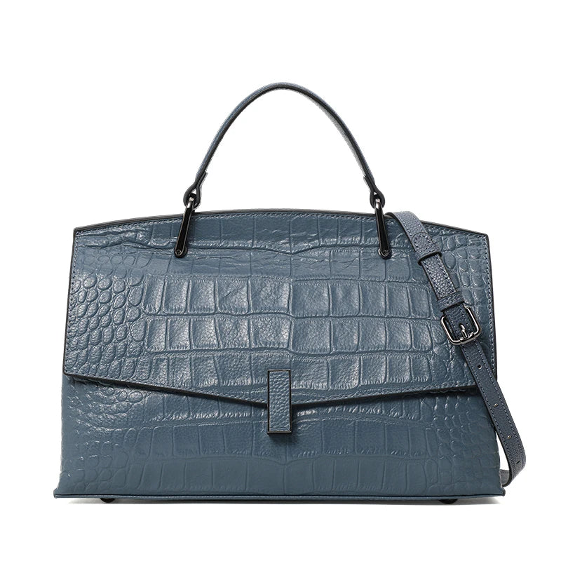Women's Crocodile Pattern Genuine Leather Handbag Shoulder Tote Bag