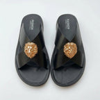 Men's PU Leather Slide Sandals with Metal Decoration