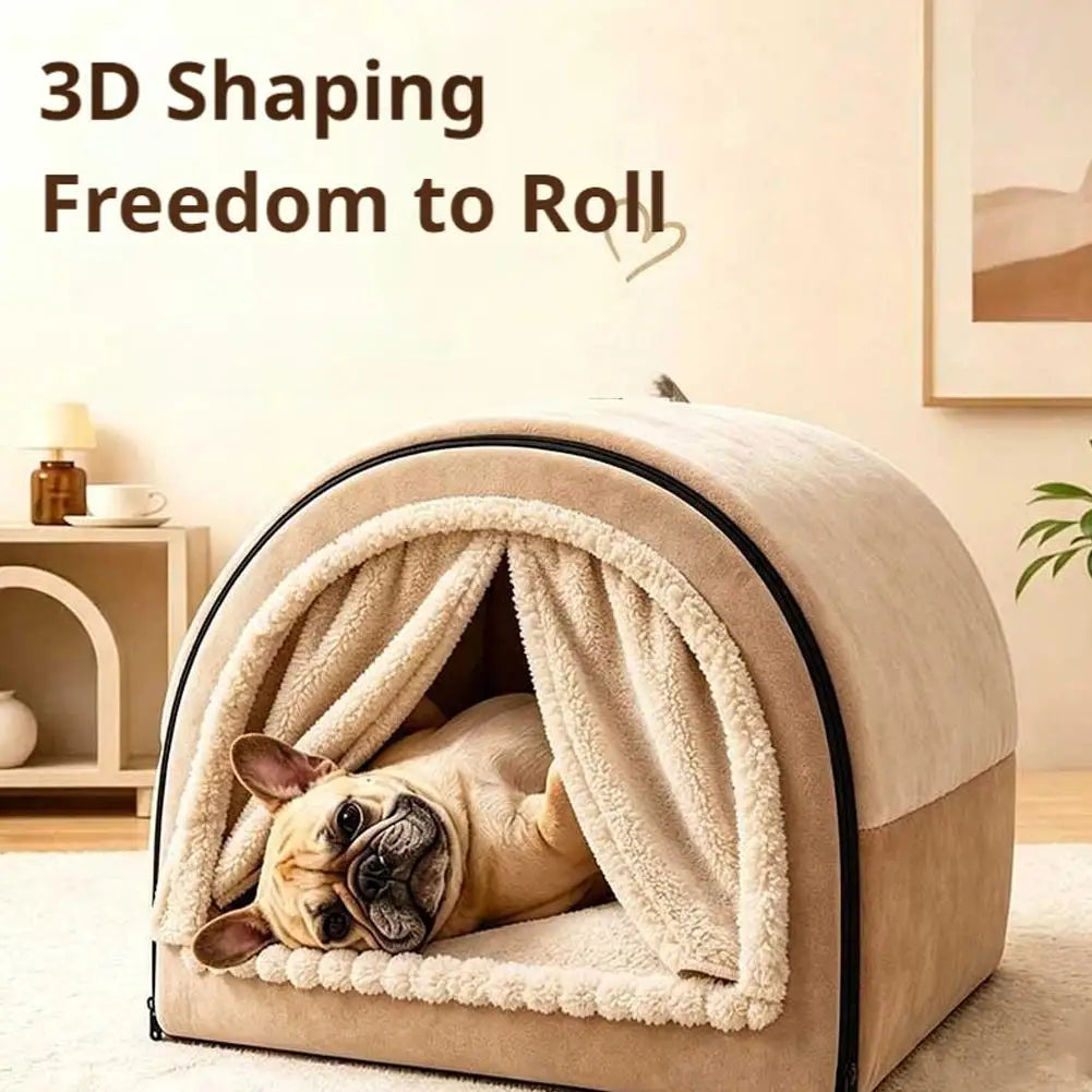Cartoon Warm Enclosed Cat Bed Removable Washable Cushion