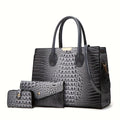 Women's Crocodile Pattern Handbag Shoulder Tote Bag Set