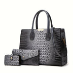 Women's Crocodile Pattern Handbag Shoulder Tote Bag Set