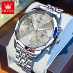 Men's Multifunctional Chronograph Quartz Watch with Moon Phase