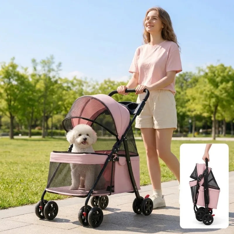 Foldable Breathable Mesh Pet Stroller for Cats Dogs