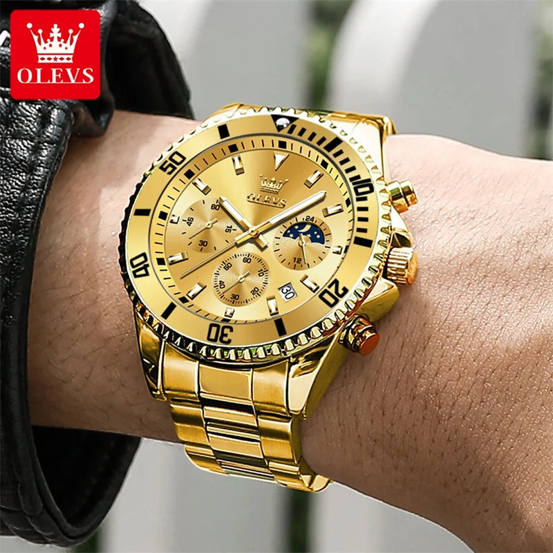 Men's Gold Quartz Stainless Steel Watch with Date