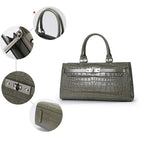 Women's Crocodile Pattern Genuine Leather Handbag Shoulder Tote Bag