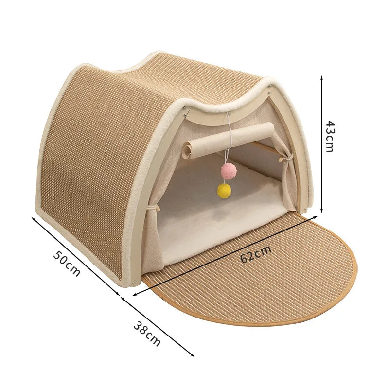Solid Wood Enclosed Cat Villa Sisal Scratcher All Season