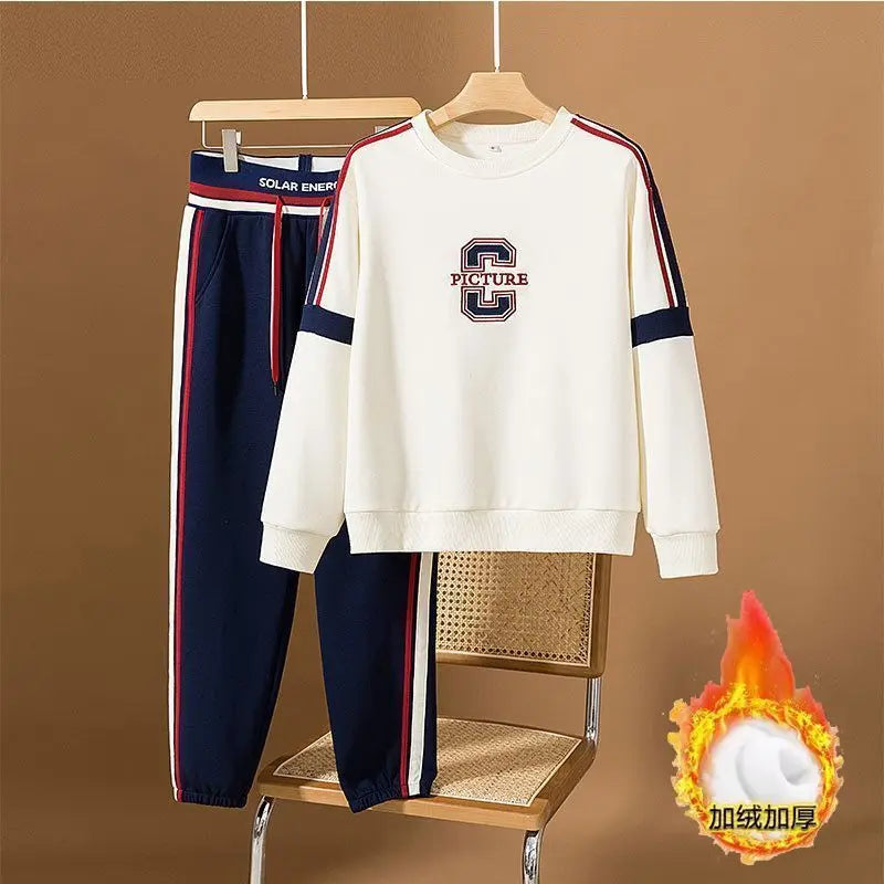 Women's Plush Thickened Round Neck Casual Sports Two-Piece Set
