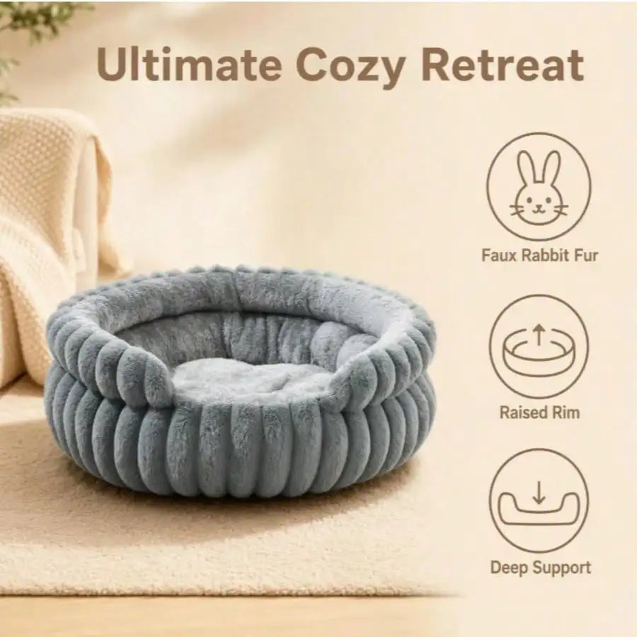 Plush Round Striped Pet Nest Bed for Cats Dogs