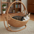 Rattan Design Hanging Cat Hammock Bed with Bracket