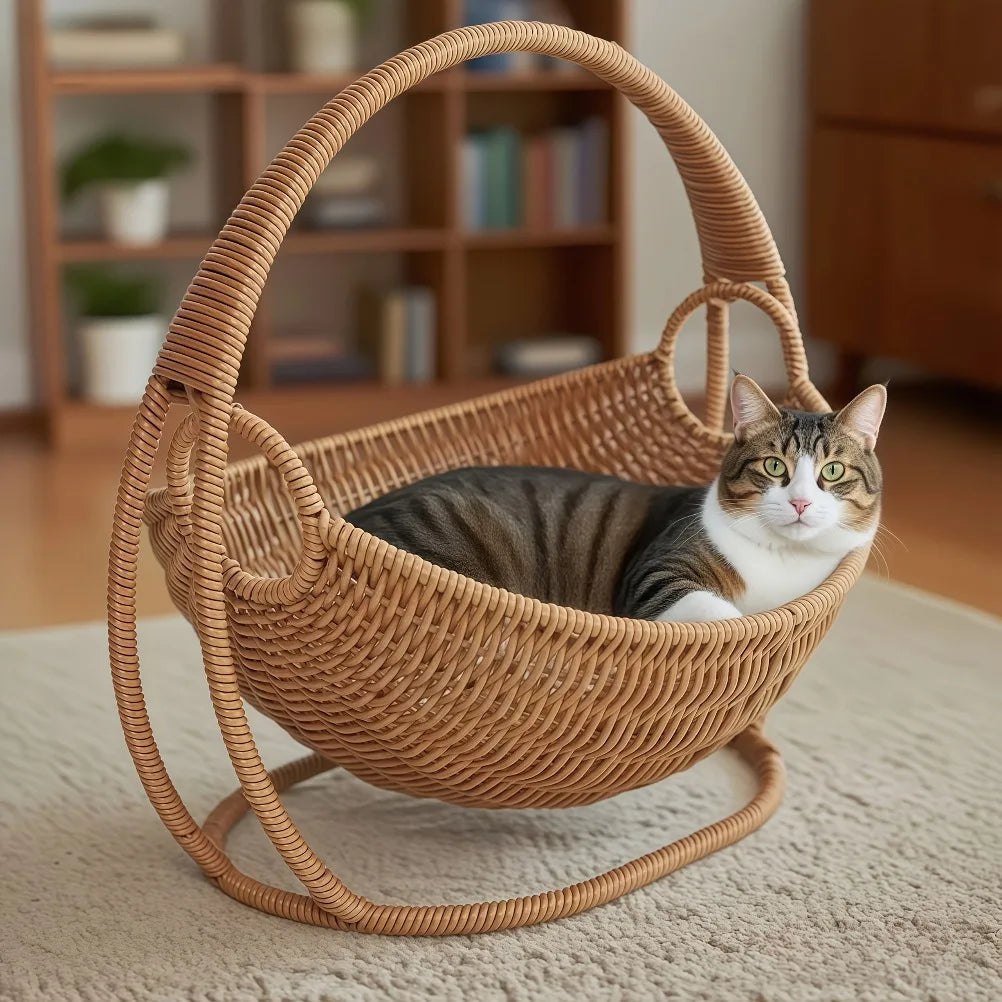 Rattan Design Hanging Cat Hammock Bed with Bracket