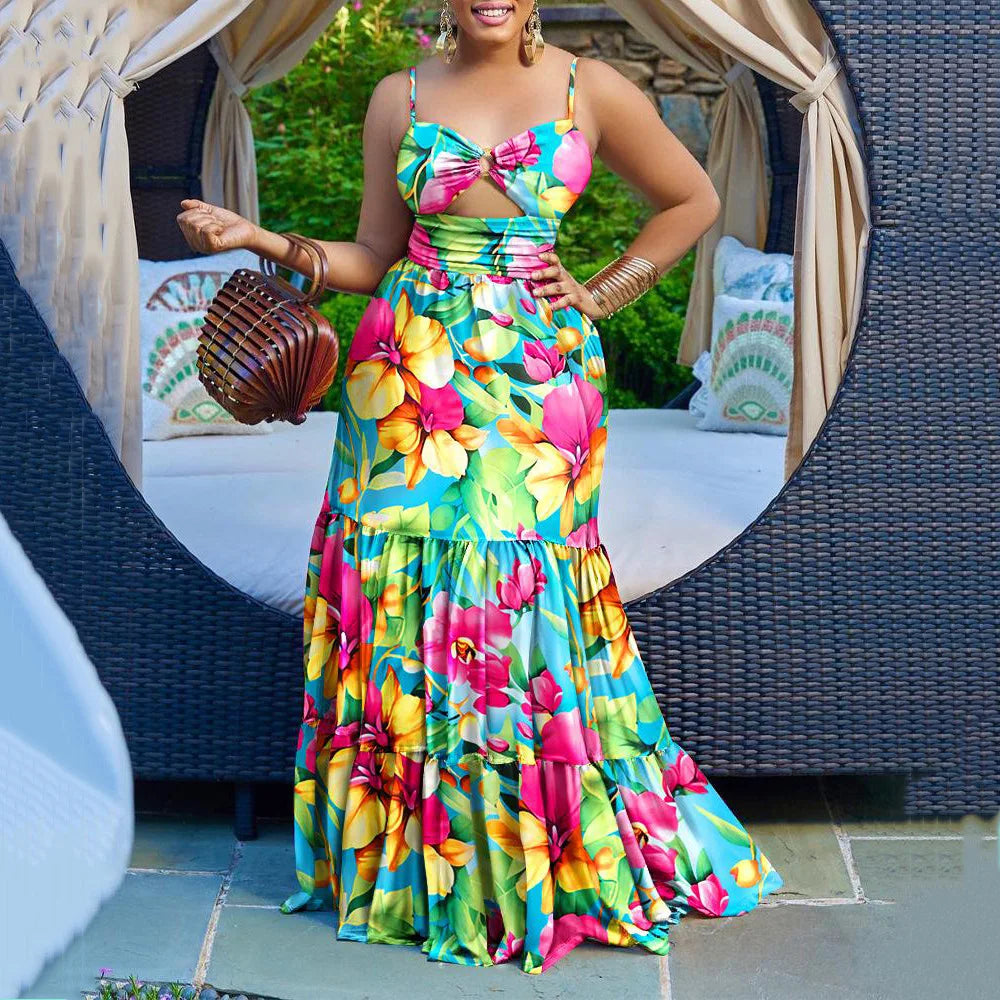 Women's Spaghetti Strap Dashiki Maxi Dress