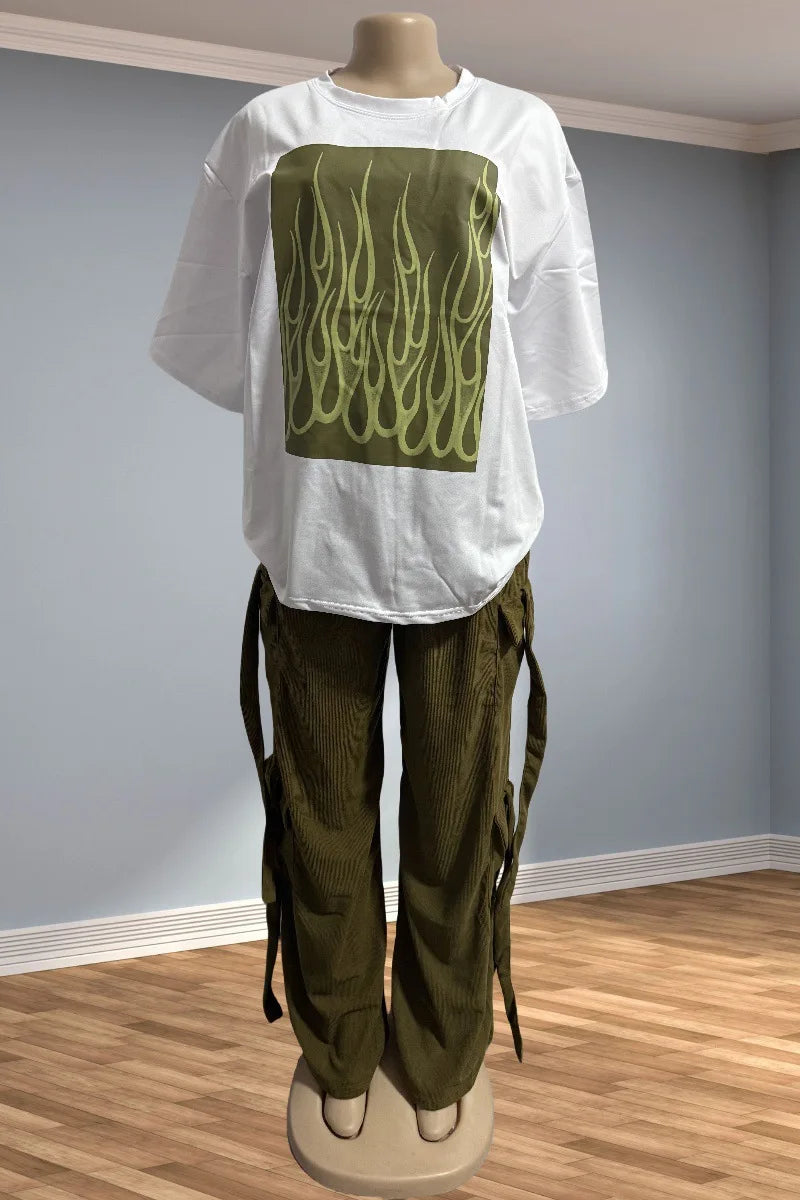 Women's Dashiki African Short Sleeve Top and Pants 2-Piece Set
