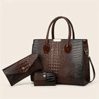 Women's Crocodile Pattern Handbag Shoulder Tote Bag Set