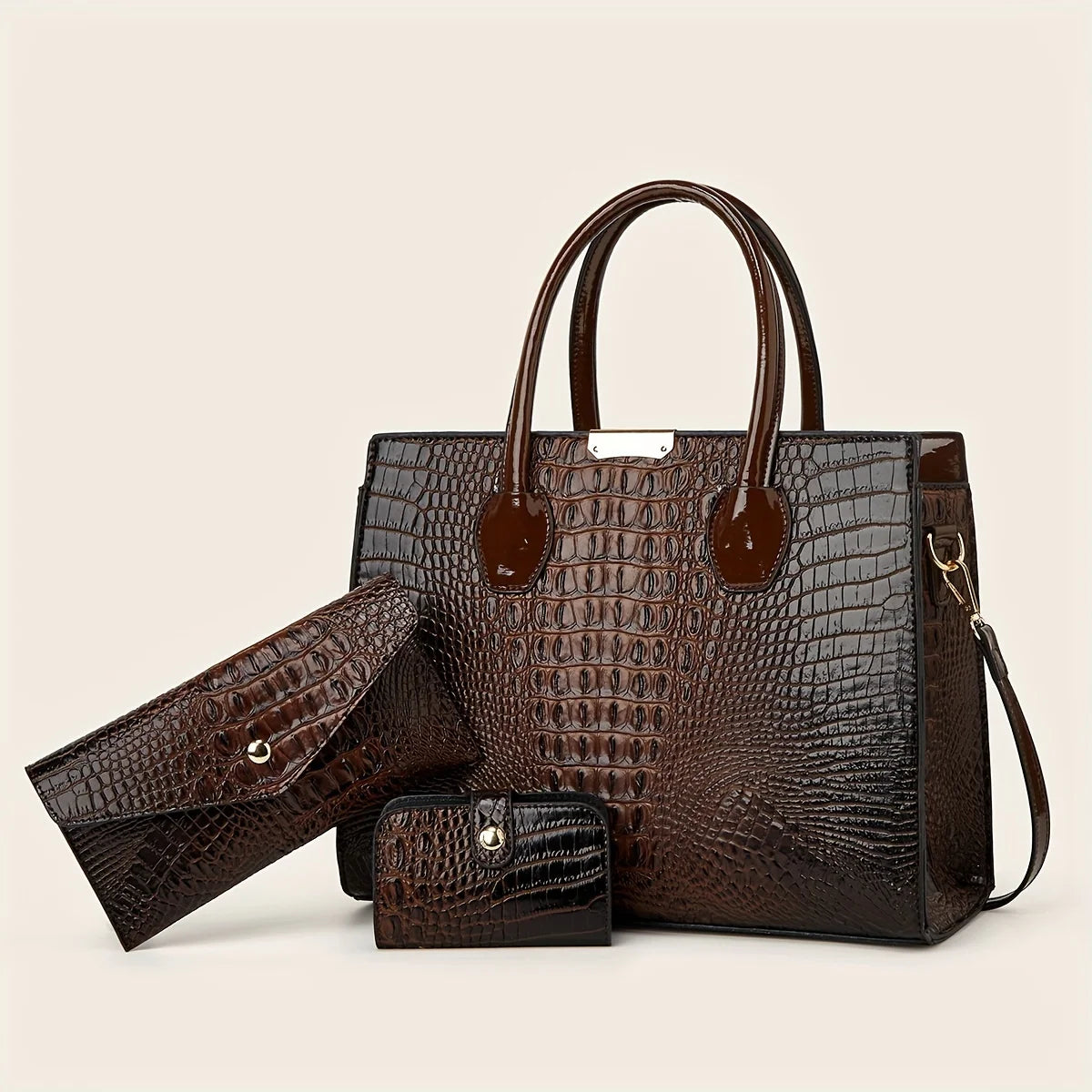 Women's Crocodile Pattern Handbag Shoulder Tote Bag Set