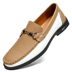 Men's Genuine Leather Slip-On Loafers with Metal Buckle