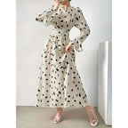 Women's Floral Print Long Sleeve Mid-Calf Dress