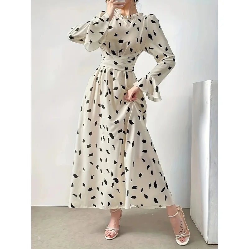 Women's Floral Print Long Sleeve Mid-Calf Dress