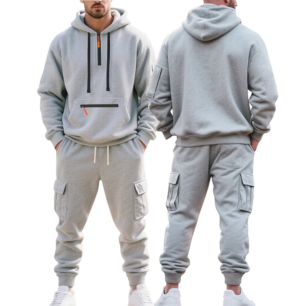 Men's Heavyweight Fleece-Lined Half-Zip Two Piece Tracksuit Set