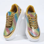 Women's Rainbow Gradient Glossy Platform Skate Sneakers