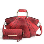 Women's Metal Top Handle PU Leather Large Capacity Shoulder Tote Bag