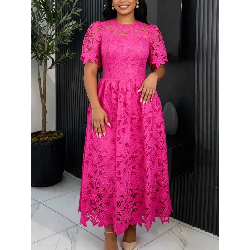 Women's Elegant Hollow Out Lace A-Line Maxi Dress