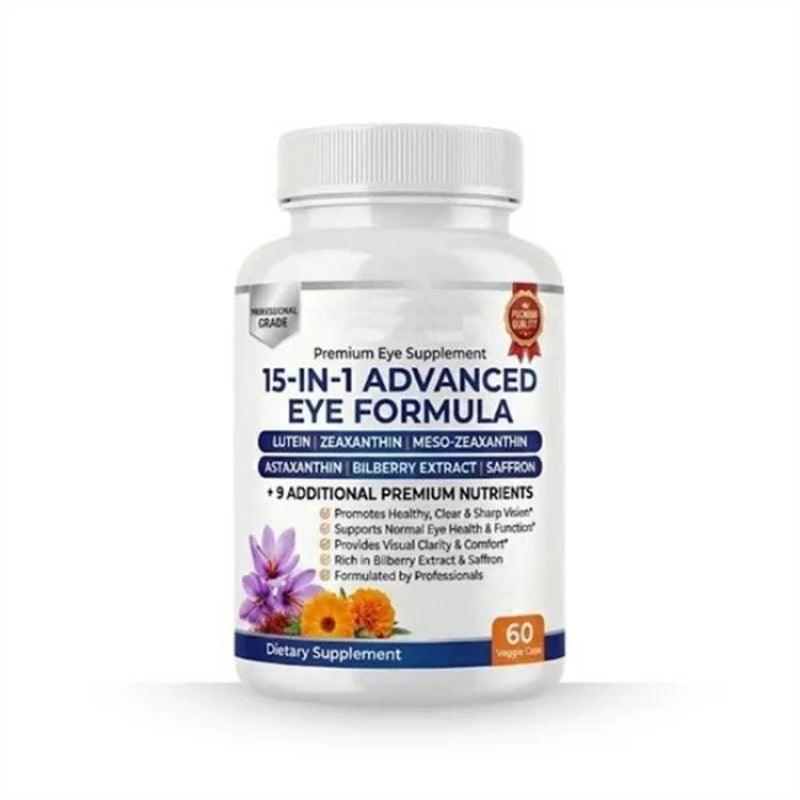 15-in-1 Eye Formula Supplement Lutein Zeaxanthin Bilberry 60 Veggie Caps