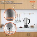 12-Cup 1000W Stainless Steel Electric Percolator Coffee Pot