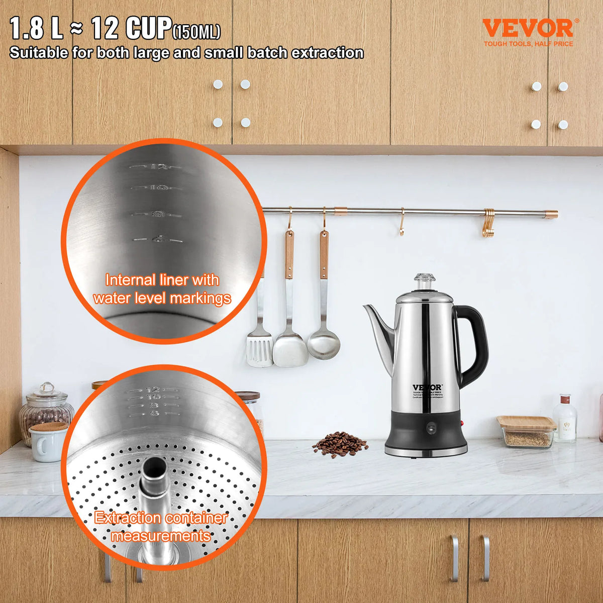 12-Cup 1000W Stainless Steel Electric Percolator Coffee Pot