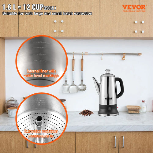 12-Cup 1000W Stainless Steel Electric Percolator Coffee Pot