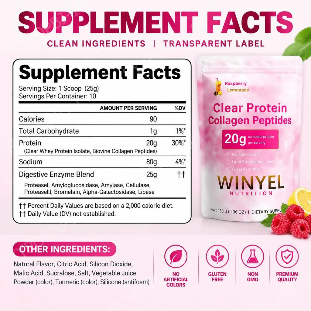 Clear Protein Collagen Peptides Powder Raspberry Lemonade